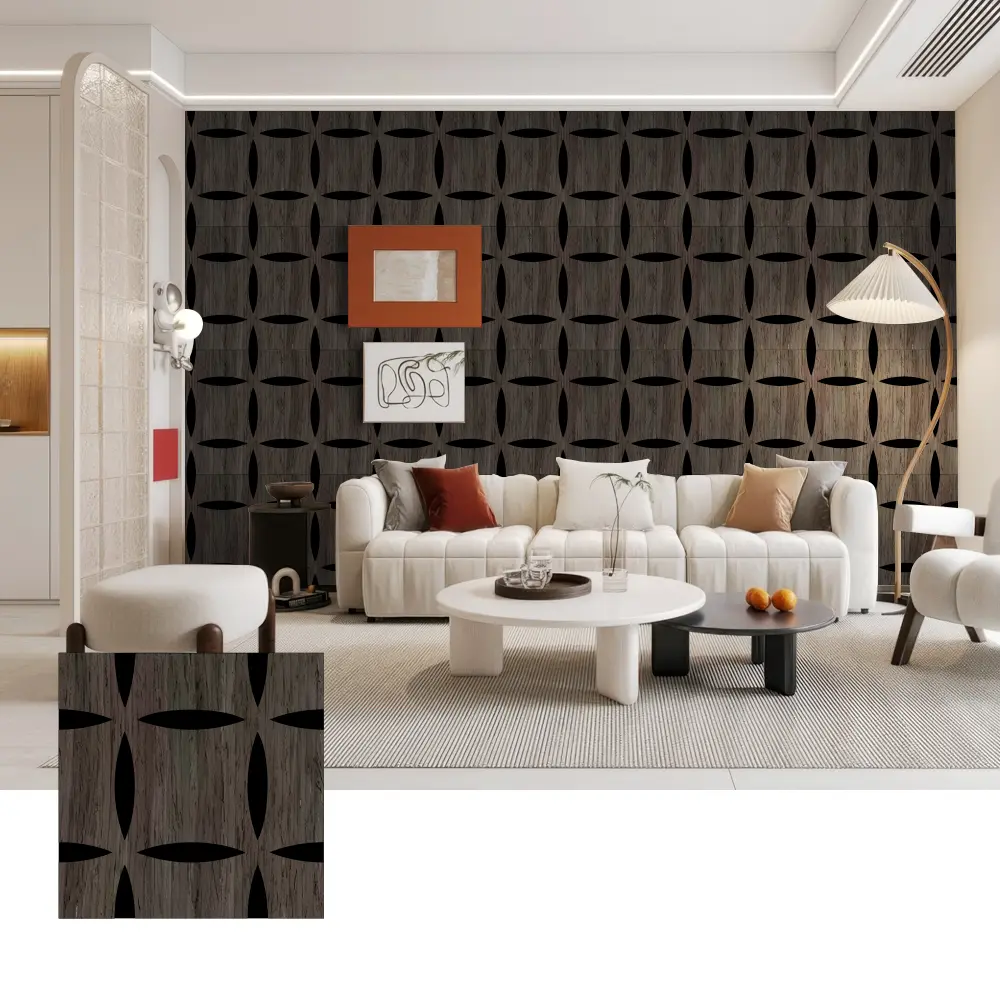 Painéis de parede acústicos de madeira 3D para interiores decorativos