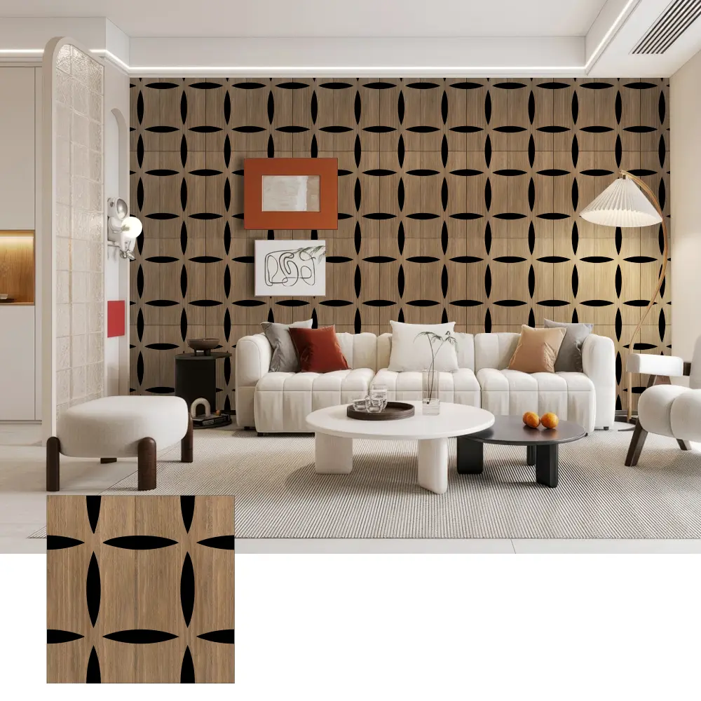 Painéis de parede acústicos de madeira 3D para interiores decorativos