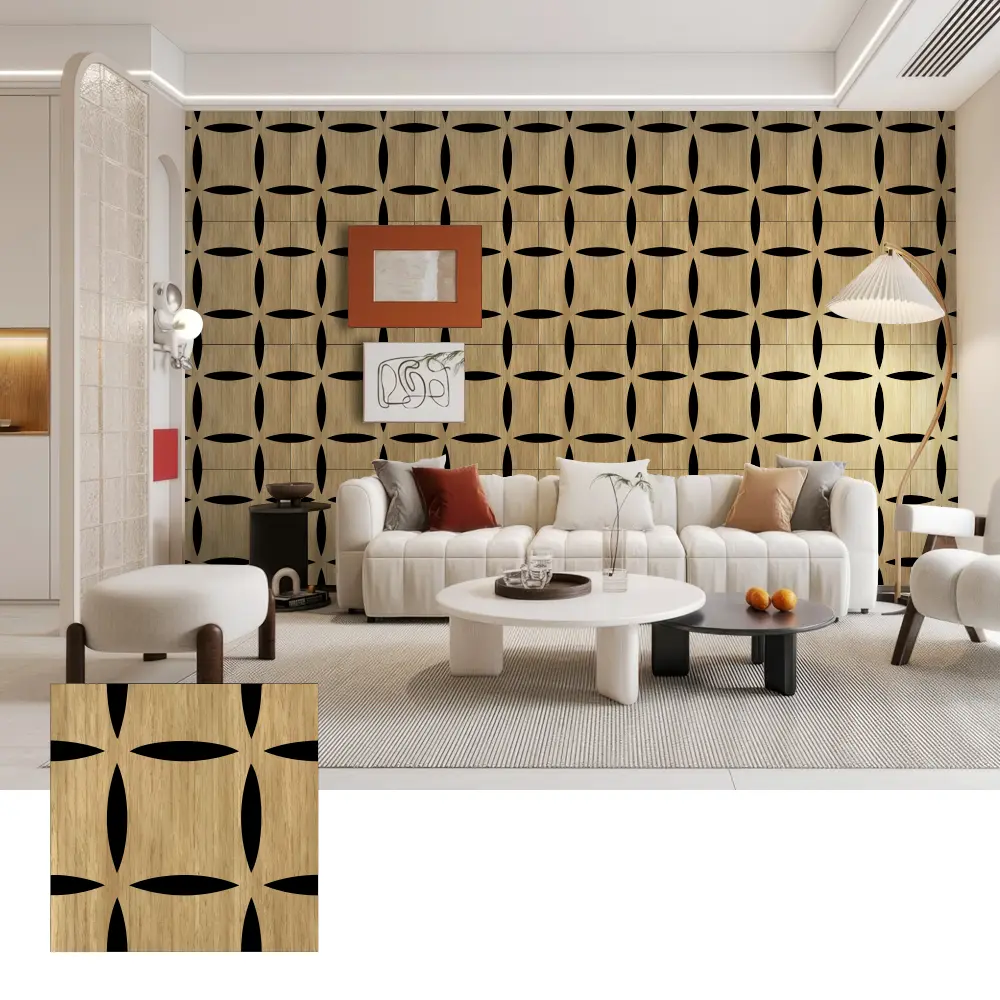Painéis de parede acústicos de madeira 3D para interiores decorativos