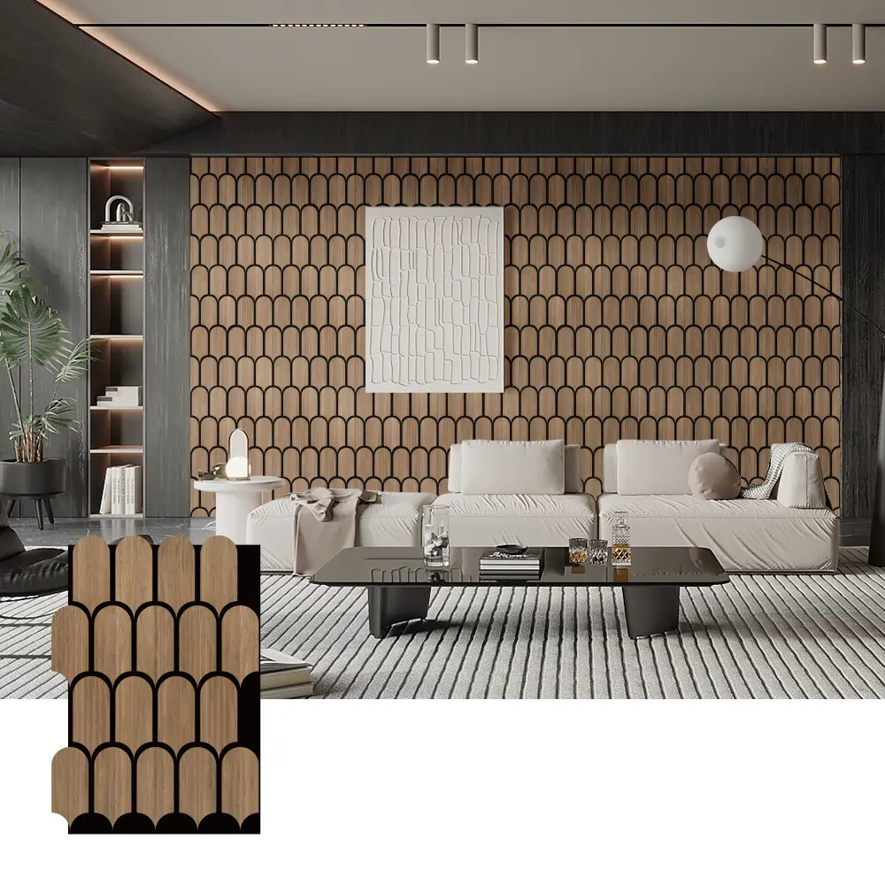 Painéis acústicos de madeira para design de paredes interiores
