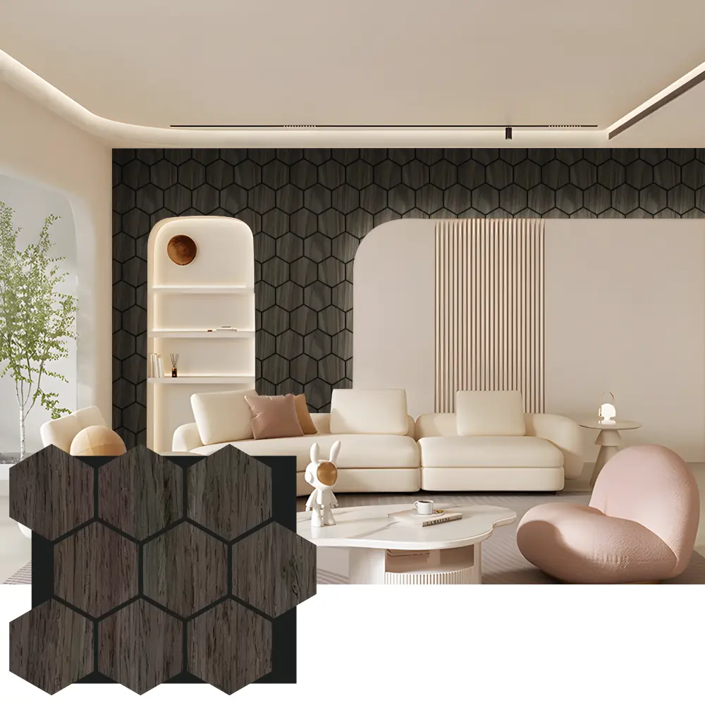 Painéis de parede acústicos de madeira hexagonal para design de interiores