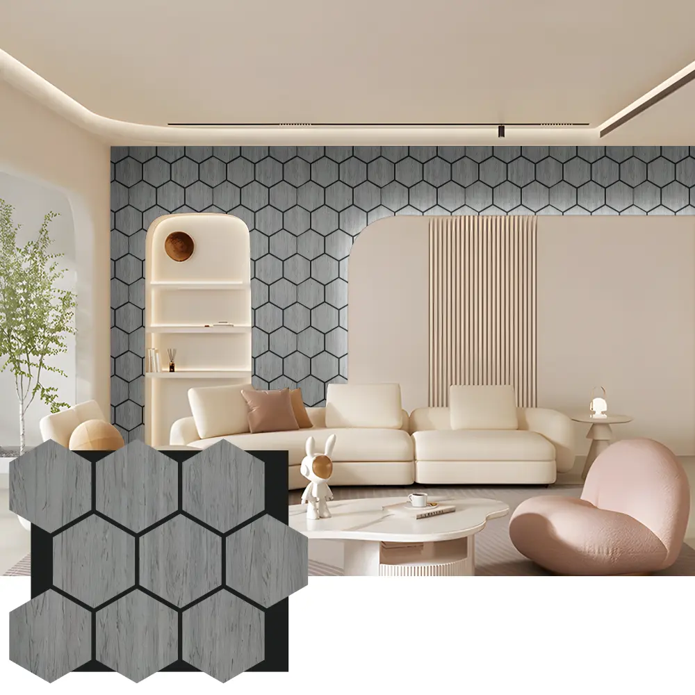 Painéis de parede acústicos de madeira hexagonal para design de interiores