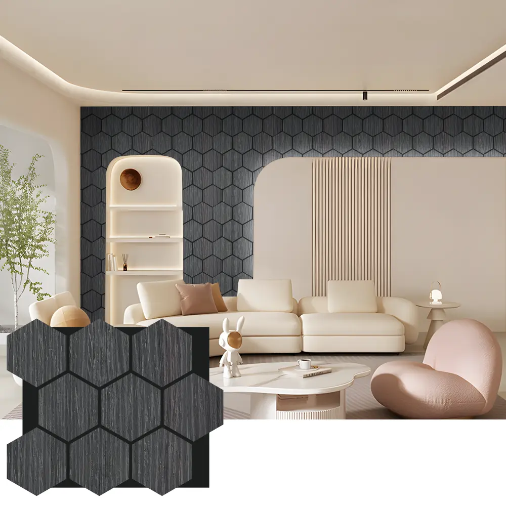 Painéis de parede acústicos de madeira hexagonal para design de interiores
