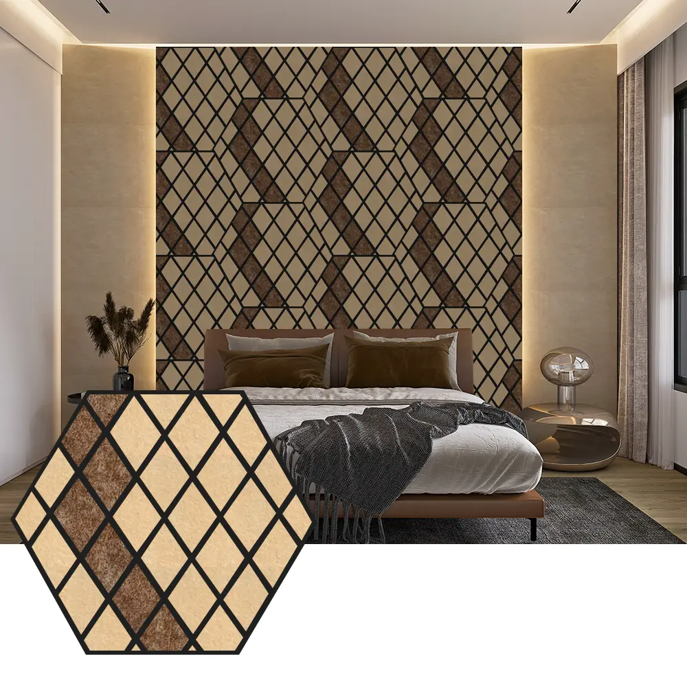Painéis acústicos PET hexagonais para design de parede moderno