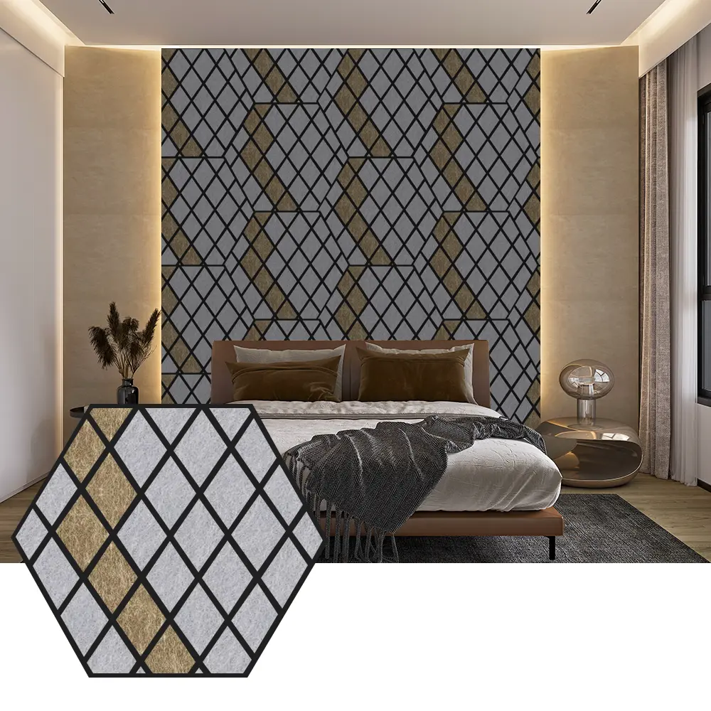 Painéis acústicos PET hexagonais para design de parede moderno