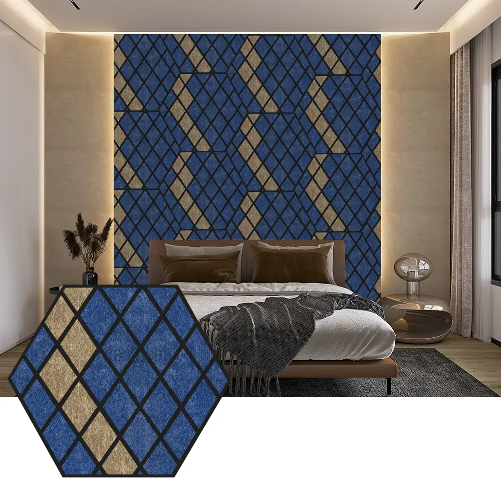 Painéis acústicos PET hexagonais para design de parede moderno