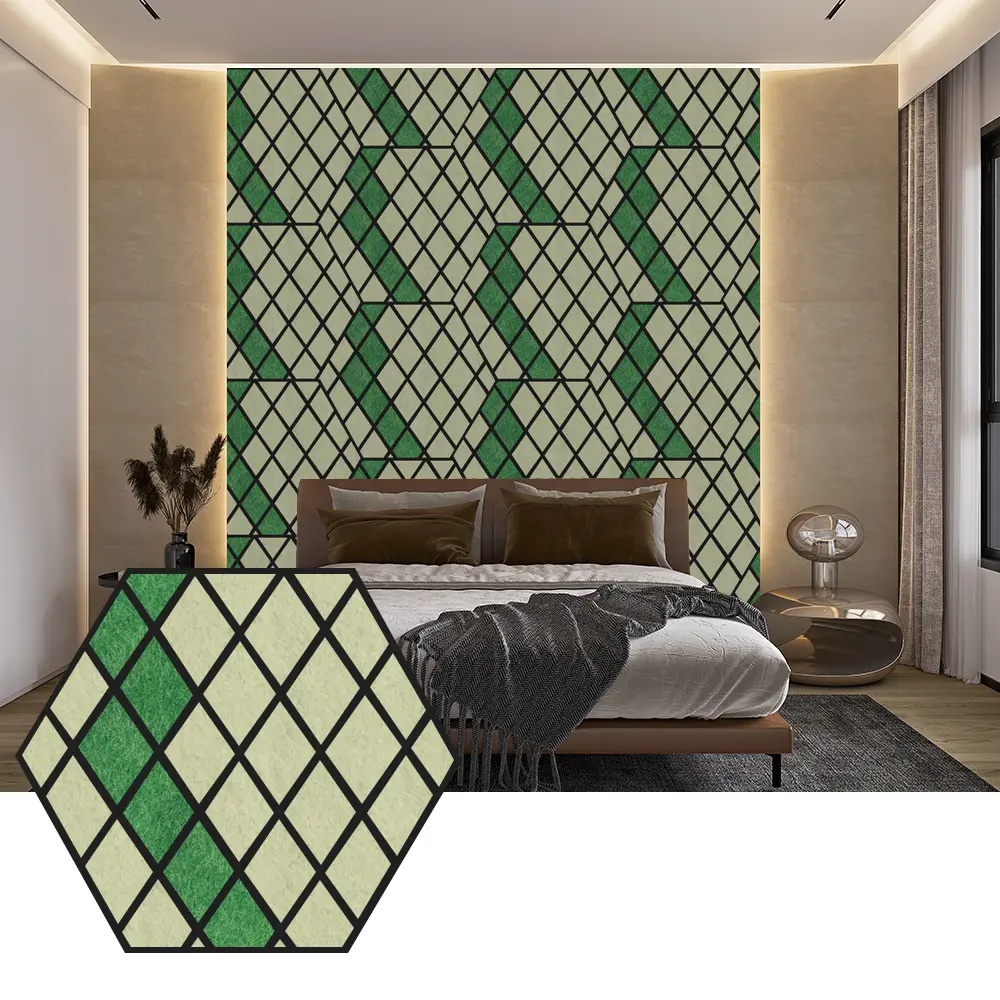 Painéis acústicos PET hexagonais para design de parede moderno