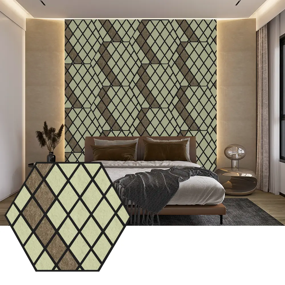 Painéis acústicos PET hexagonais para design de parede moderno