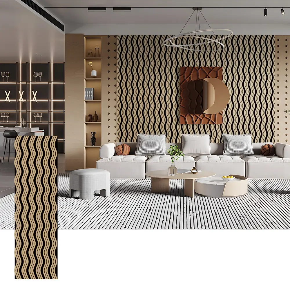 Painéis acústicos de madeira em forma de onda para paredes decorativas