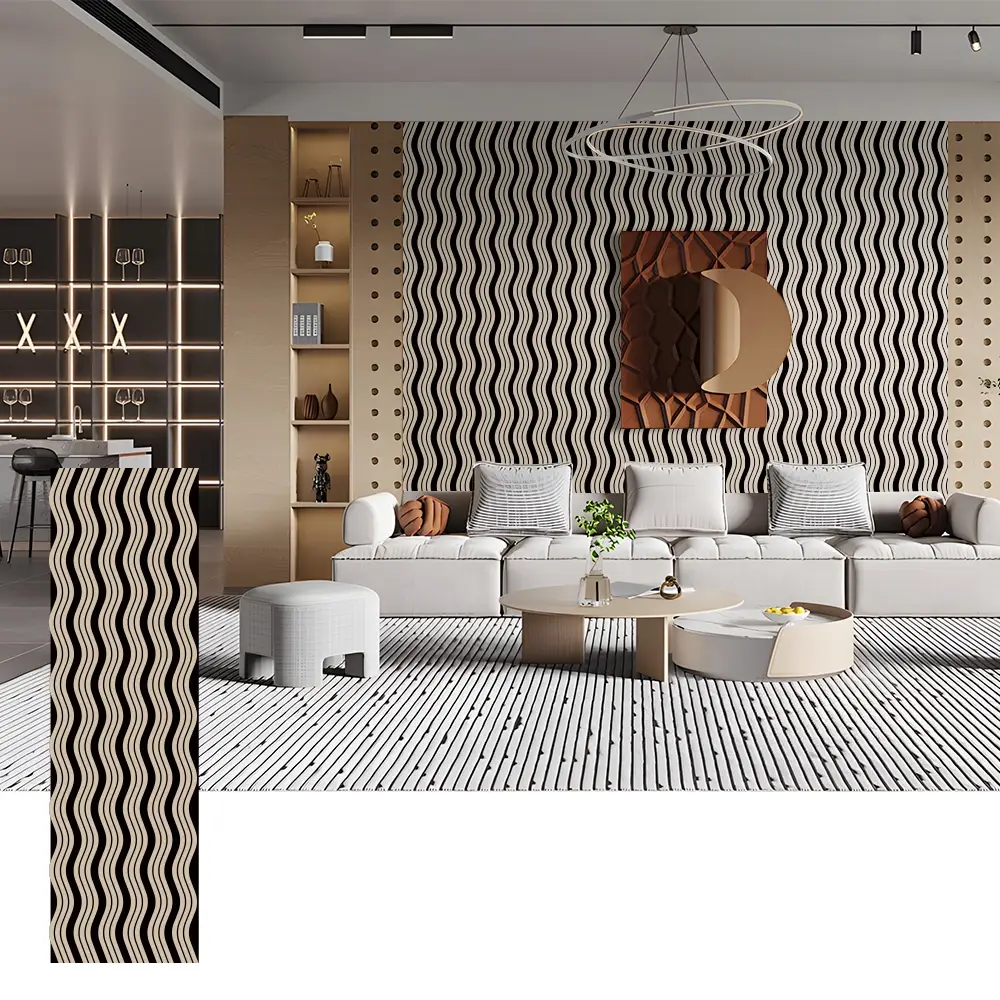 Painéis acústicos de madeira em forma de onda para paredes decorativas