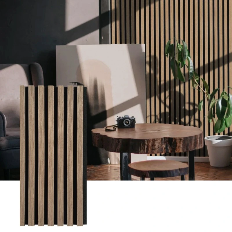 Painel de parede acústico de ripas de madeira para absorção sonora interior