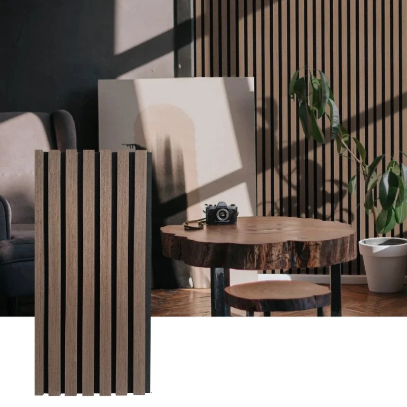 Painel de parede acústico de ripas de madeira para absorção sonora interior