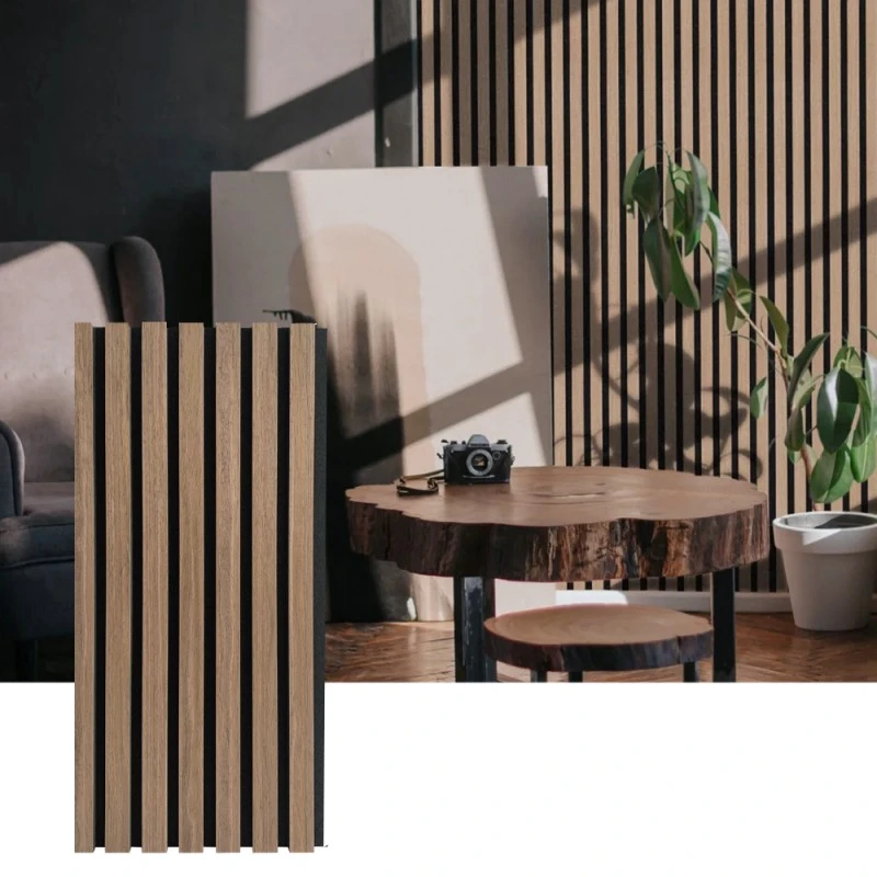 Painel de parede acústico de ripas de madeira para absorção sonora interior