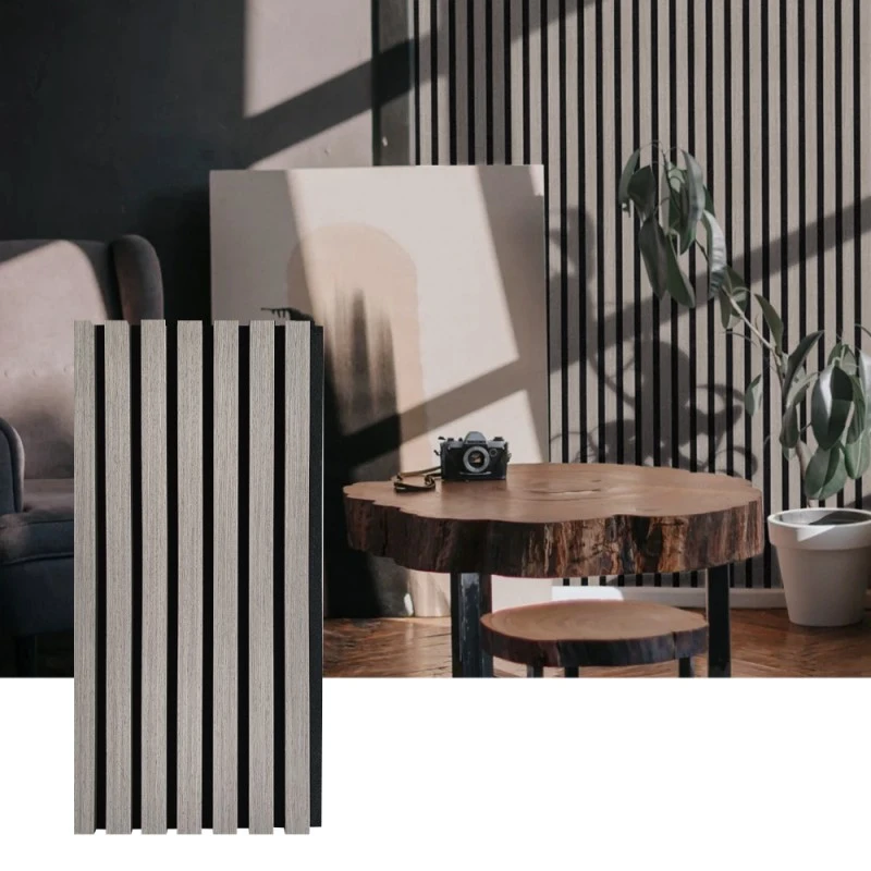 Painel de parede acústico de ripas de madeira para absorção sonora interior