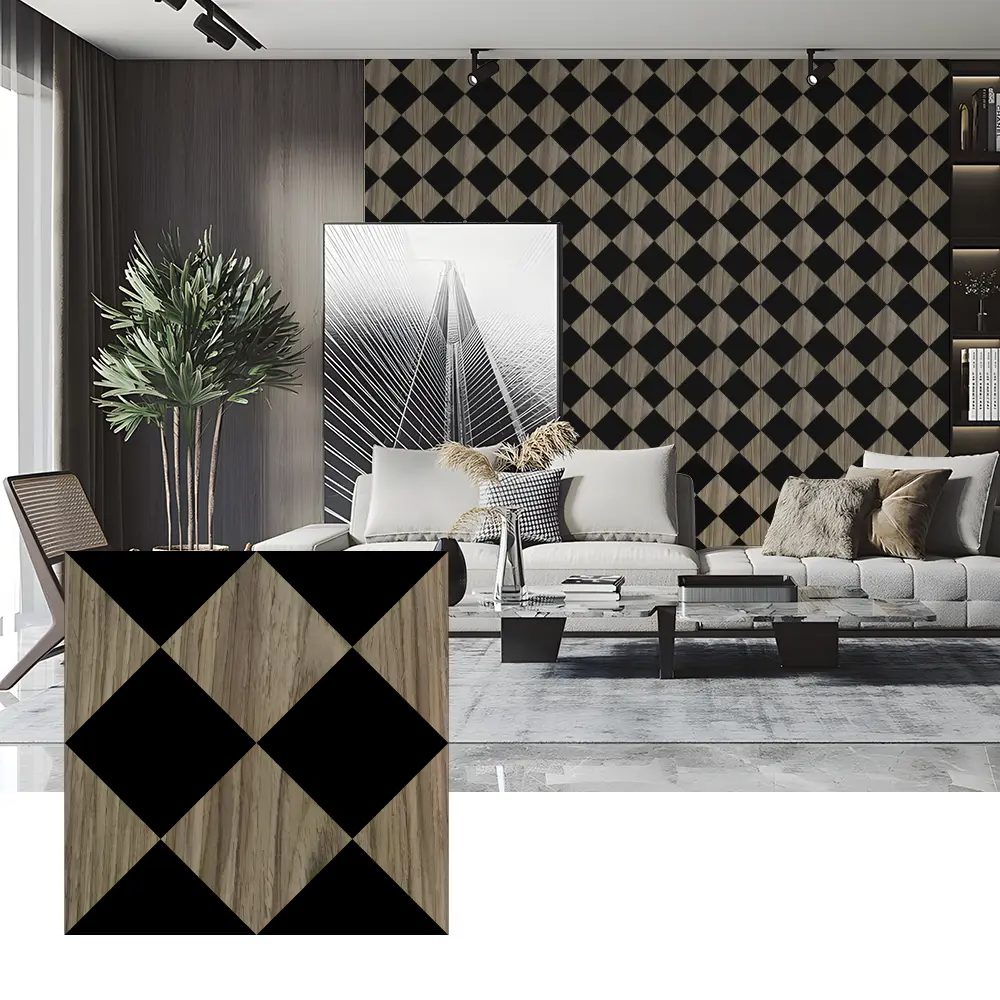 Painéis acústicos folheados de madeira para decoração de parede de quarto