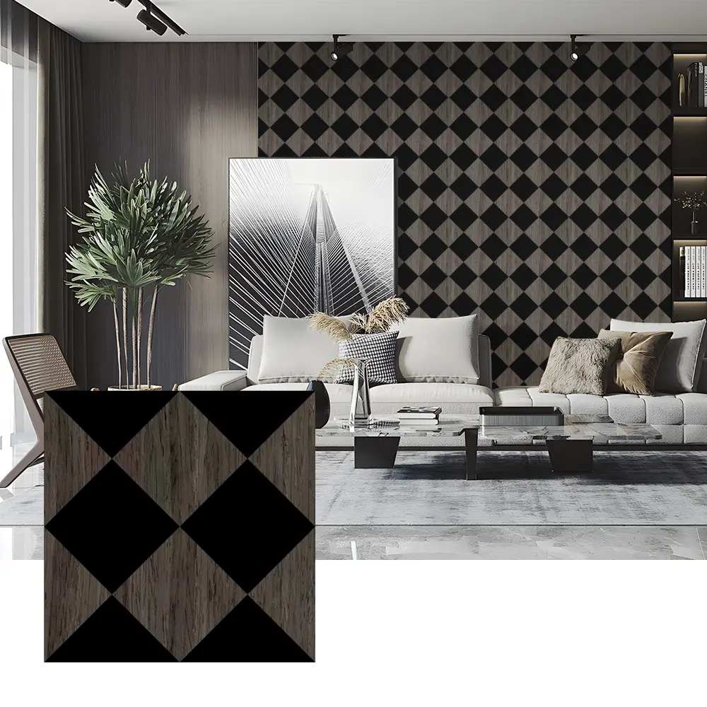 Painéis acústicos folheados de madeira para decoração de parede de quarto