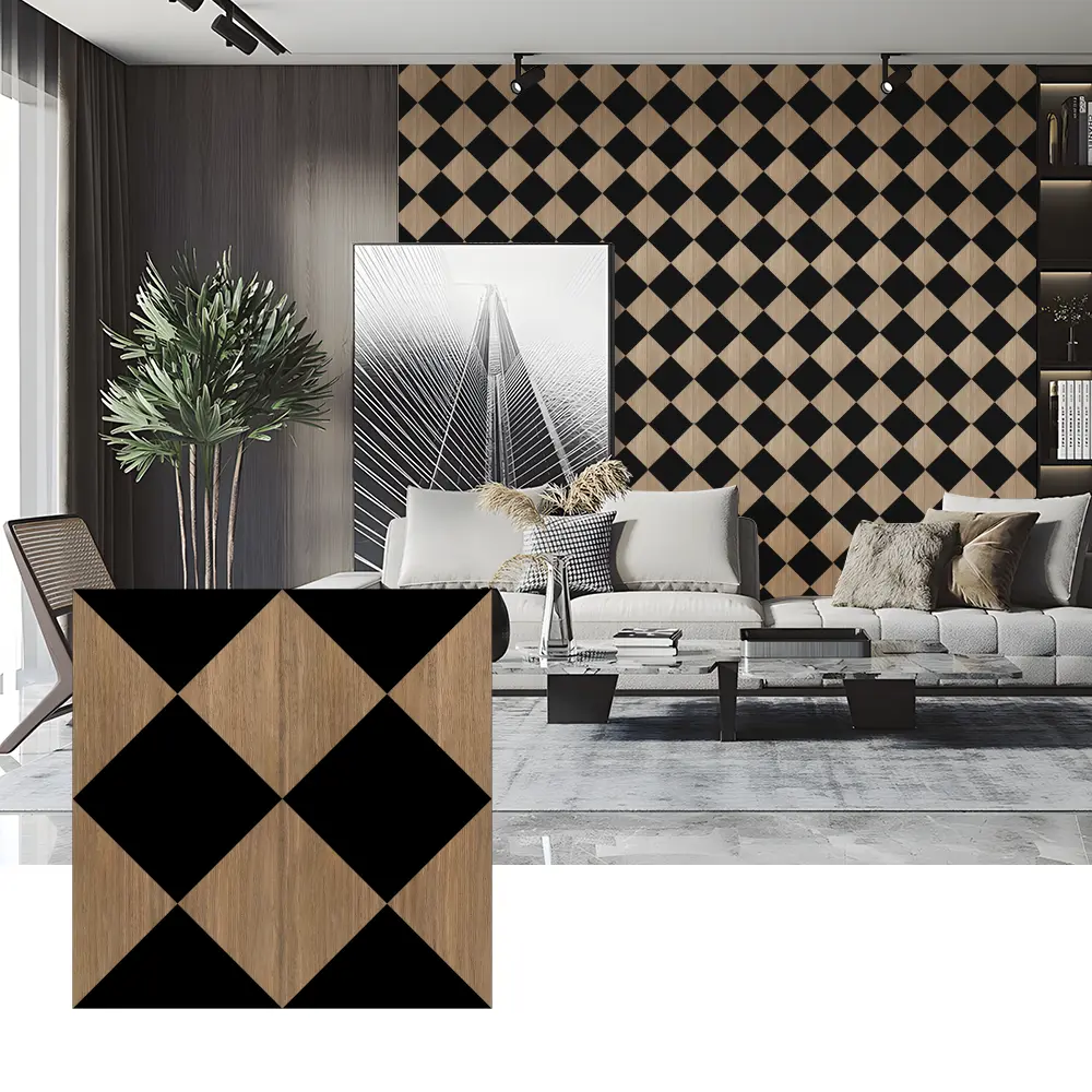 Painéis acústicos folheados de madeira para decoração de parede de quarto