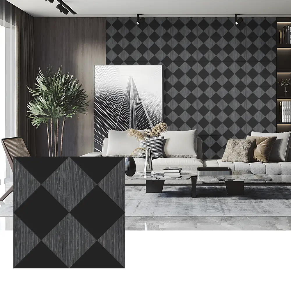 Painéis acústicos folheados de madeira para decoração de parede de quarto
